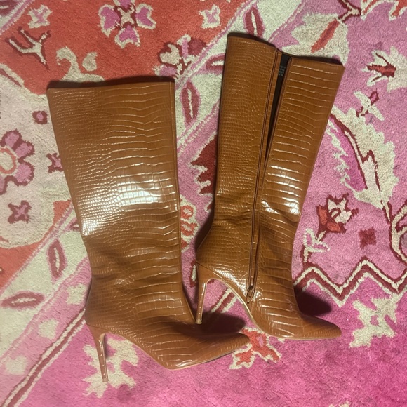 ASOS Brown Imitation Snake Skin Boots - Picture 3 of 5